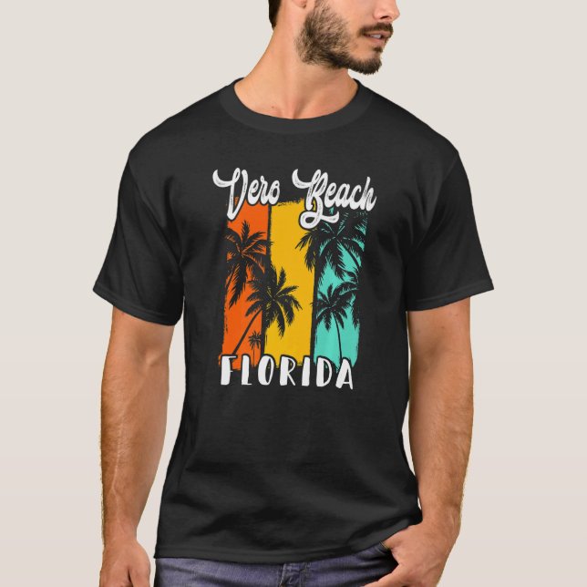 Vero Beach Palm Trees Beach Florida Retro Vacation T-Shirt (Front)