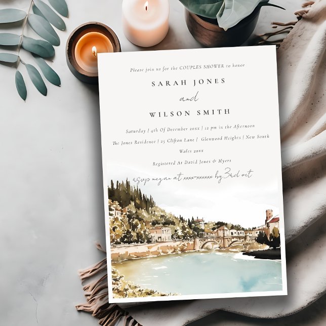 Verona Adige River Italy Watercolor Couples Shower Invitation (Creator Uploaded)