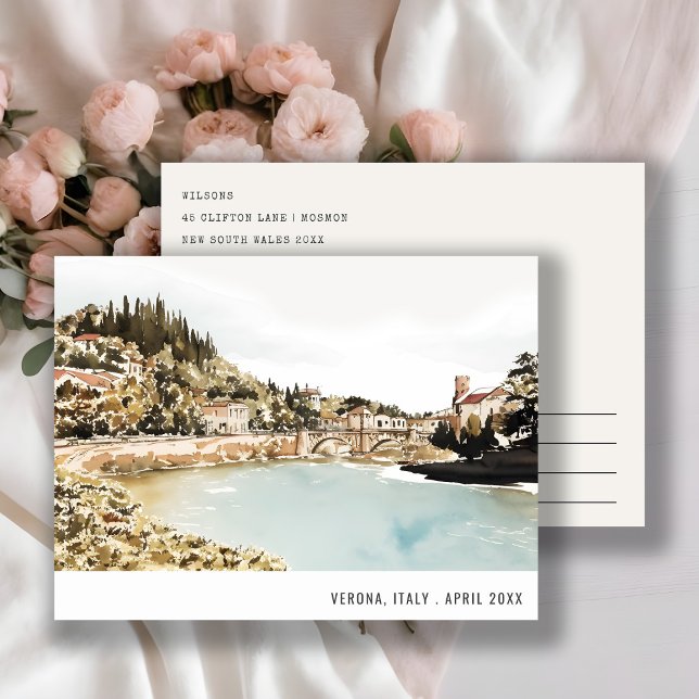 Verona Adige River Italy Watercolor Italian Travel Postcard (Creator Uploaded)