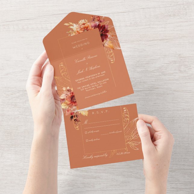 Verona Autumn Sunset Tracery Wedding All In One Invitation (Tearaway)