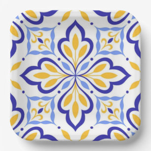 Verona Fleur Elegant Indigo Honey Mediterranean Paper Plate