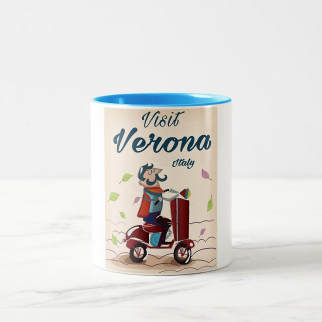 Verona Italian scooter travel poster Two-Tone Coffee Mug (Center)