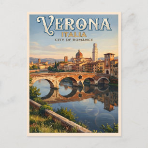 Verona Italy Adige River Vintage Travel Postcard