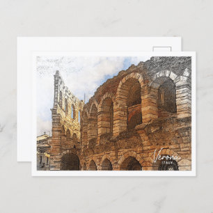 Verona Italy Beautiful Color Pencil Landscape Postcard