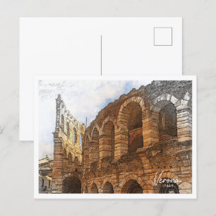 Verona Italy Beautiful Colour Pencil Landscape Postcard