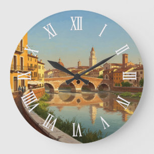 Verona Italy Bridge Travel Large Clock