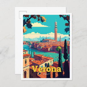 Verona Italy Travel Art Vintage Illustration Postcard