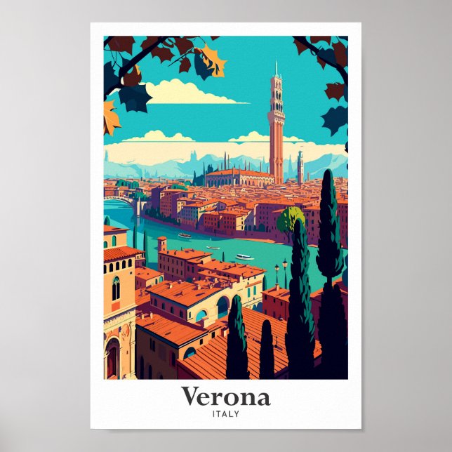 Verona Italy Travel Art Vintage Illustration Poster (Front)