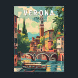 Verona Italy Travel Art Vintage Postcard<br><div class="desc">Verona retro vector travel design. Verona is a city in northern Italy’s Veneto region,  with a mediaeval old town built between the meandering Adige River. It’s famous for being the setting of Shakespeare’s "Romeo and Juliet."</div>