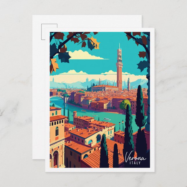 Verona Italy vintage travel illustration Postcard (Front/Back)