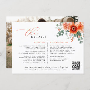 Verona Sunset Bright Orange Modern Floral Wedding Enclosure Card