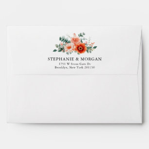 Verona Sunset Bright Orange Modern Floral Wedding Envelope