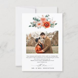 Verona Sunset Bright Orange Modern Floral Wedding Thank You Card