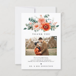 Verona Sunset Bright Orange Modern Floral Wedding Thank You Card