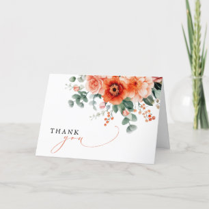 Verona Sunset Bright Orange Modern Floral Wedding Thank You Card