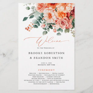 Verona Sunset Bright Orange Modern Wedding Program