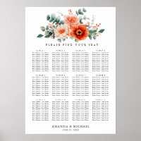 Verona Sunset Bright Orange Wedding Seating Chart