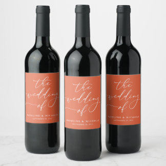 Verona Sunset Elegant Calligraphy Modern Wedding Wine Label