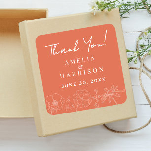 Verona Sunset Elegant Floral Wedding Thank You Square Sticker