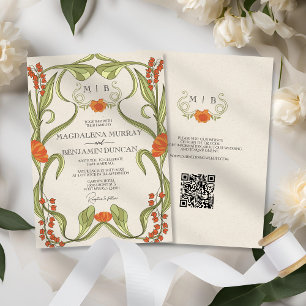 Verona Sunset Orange Art Nouveau Floral Wedding Invitation