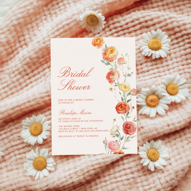 Verona Sunset Orange Bridal Shower Summer Florals Invitation (Creator Uploaded)