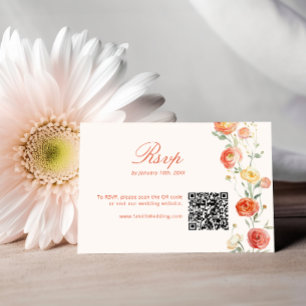 Verona Sunset Orange QR Code Wedding RSVP Enclosure Card