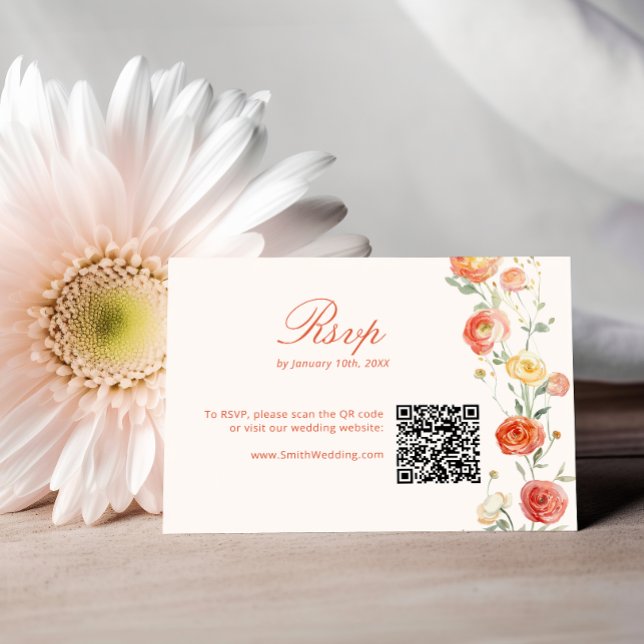 Verona Sunset Orange QR Code Wedding RSVP Enclosure Card (Creator Uploaded)