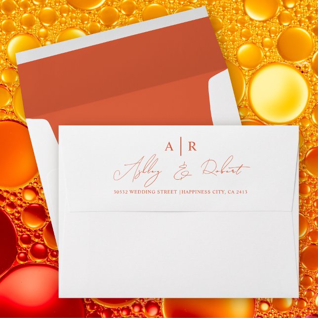 Verona sunset orange script calligraphy wedding envelope (Creator Uploaded)