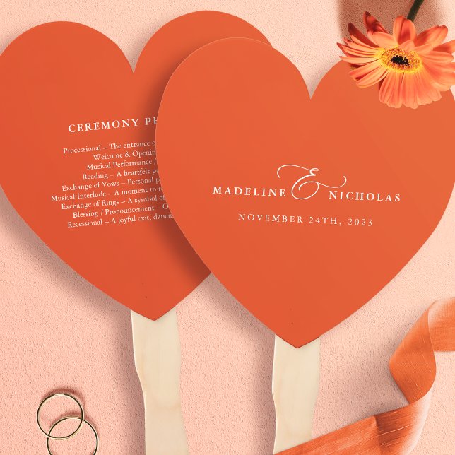Verona Sunset Orange Simple Modern Wedding Program Hand Fan (Creator Uploaded)