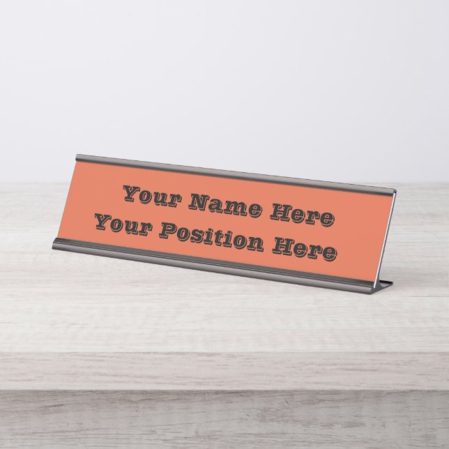 Verona Sunset Orange Solid Colour Desk Name Plate (Front)