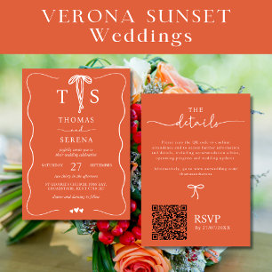 Verona Sunset QR Code Hand Drawn Wavy Curve Bow Invitation