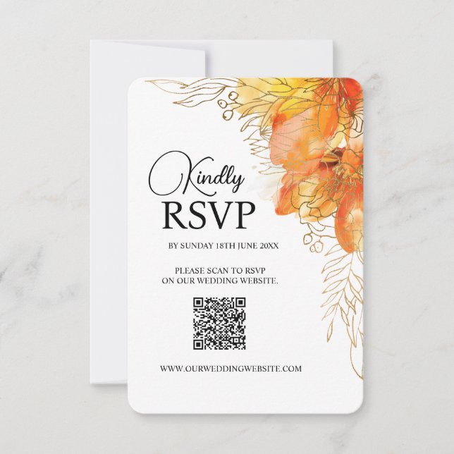 Verona Sunset Watercolor Floral QRcode Wedding RSVP Card (Front)