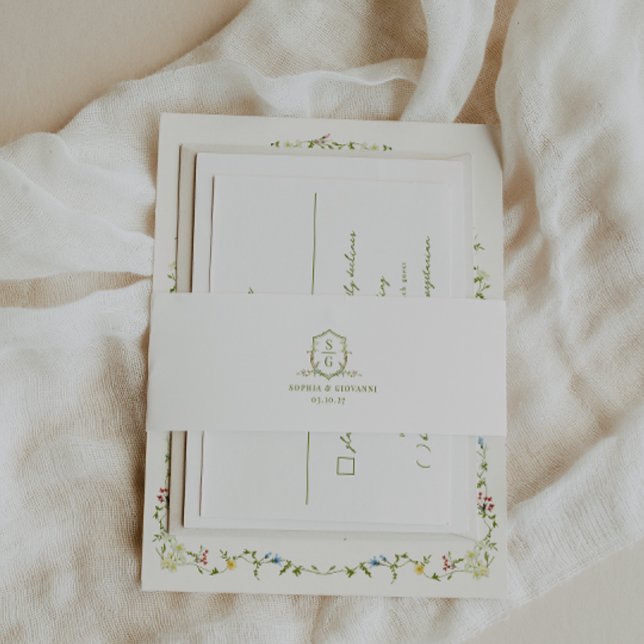 VERONA Wildflower Monogram Crest Wedding Invitation Belly Band (Creator Uploaded)