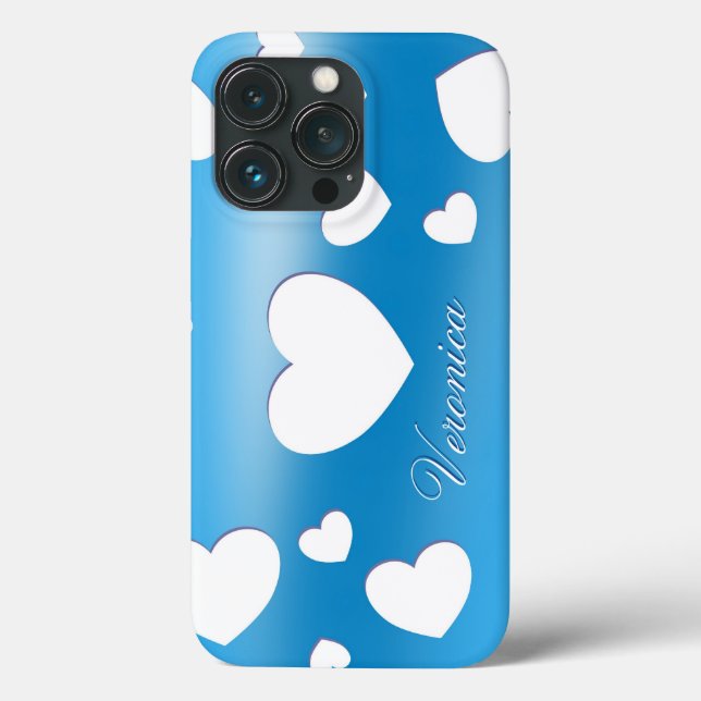 Veronica - Cute Hearts - romantic blue iPhone Case (Back)