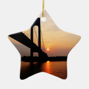 Verrazano Bridge at Dawn Ceramic Tree Decoration