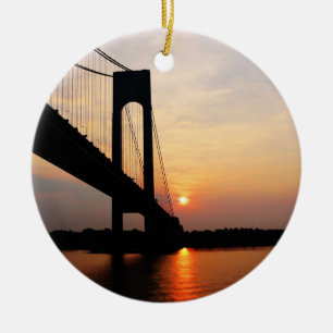 Verrazano Bridge at Dawn Ceramic Tree Decoration