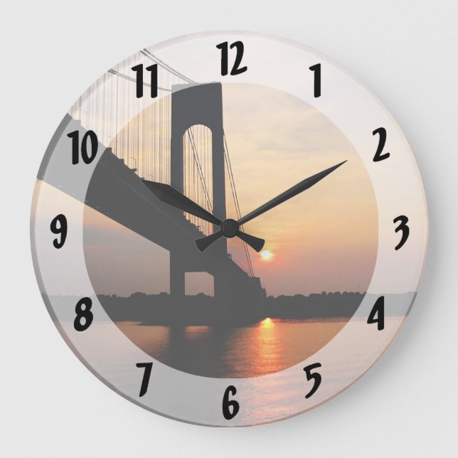 Verrazano Bridge at Dawn Large Clock (Front)