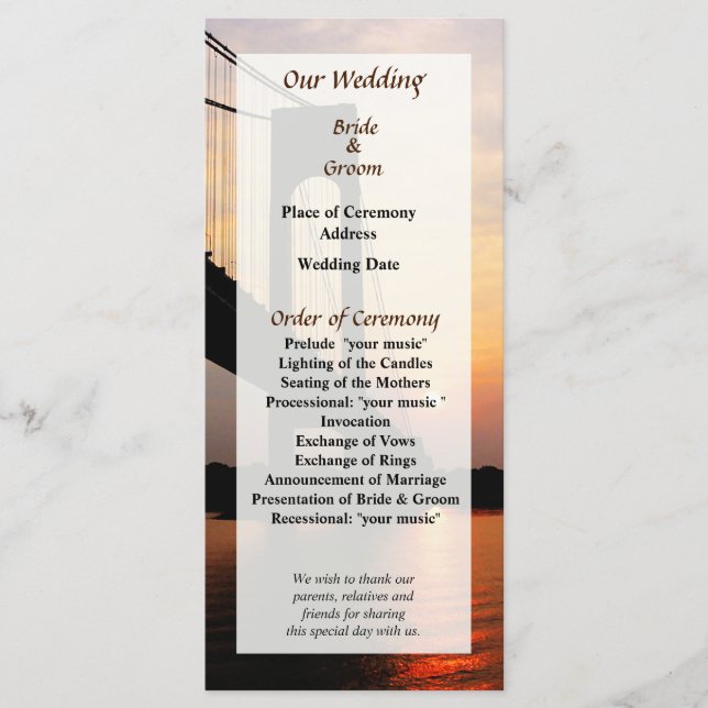 Verrazano Bridge at Dawn Wedding Program (Front)