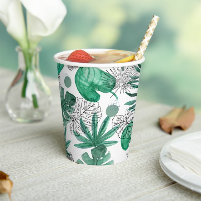 Verre en carton avec motif tropical paper cups (Insitu)