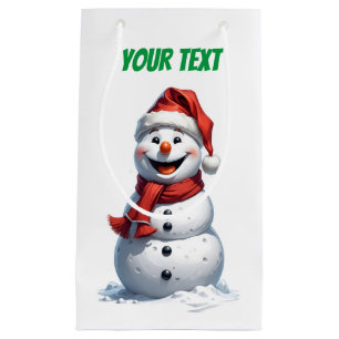 verry happy snowman with santa hat small gift bag