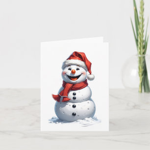 verry happy snowman with santa hat thank you card