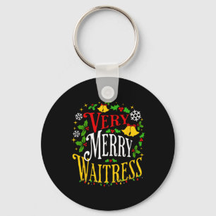 Verry Merry Waitress Christmas Holiday Server Paja Key Ring