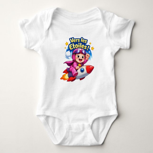 Vers les Étoiles Cute Baby Astronaut Illustration Bodysuit (Front)