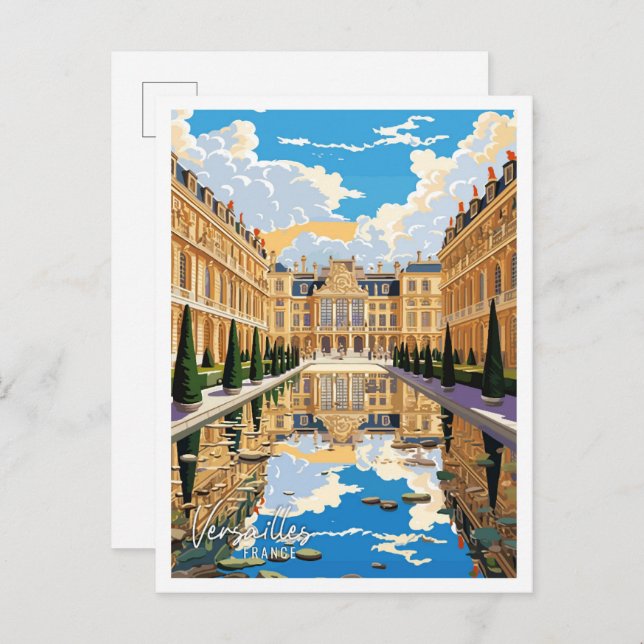 Versailles France Art vintage travel illustration Postcard (Front/Back)