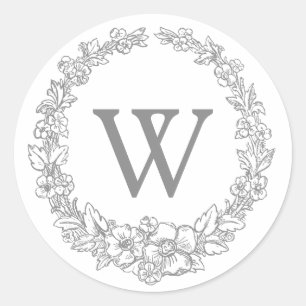 Versailles Grey   Classic Floral Wreath Monogram Classic Round Sticker