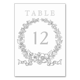 Versailles Grey Elegant Floral Wreath Table Number