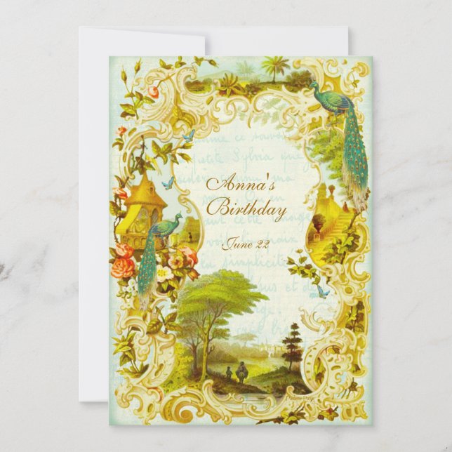 Versailles Peacock Garden Wedding or Event Invitation (Front)