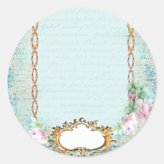 Versailles Pink Roses n Lace Classic Round Sticker (Front)