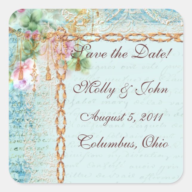 Versailles Pink Roses Save the Date Stickers (Front)