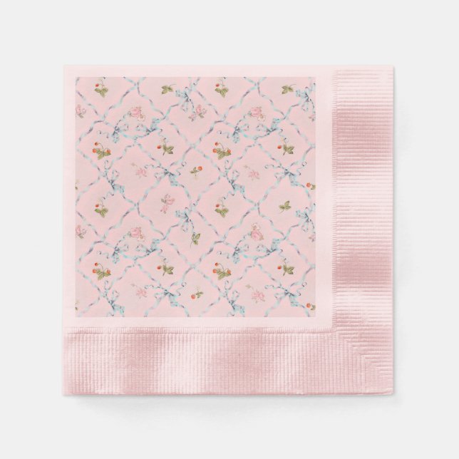 Versailles Strawberry`& Bows Cocktail Napkin Pink (Front)